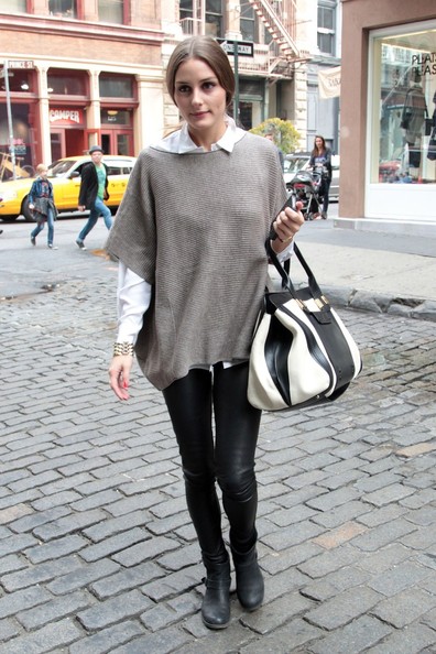 Celebrity Style – Olivia Palermo Spotted in Two Fall Trends – Leather Pants and Oversized Sweater